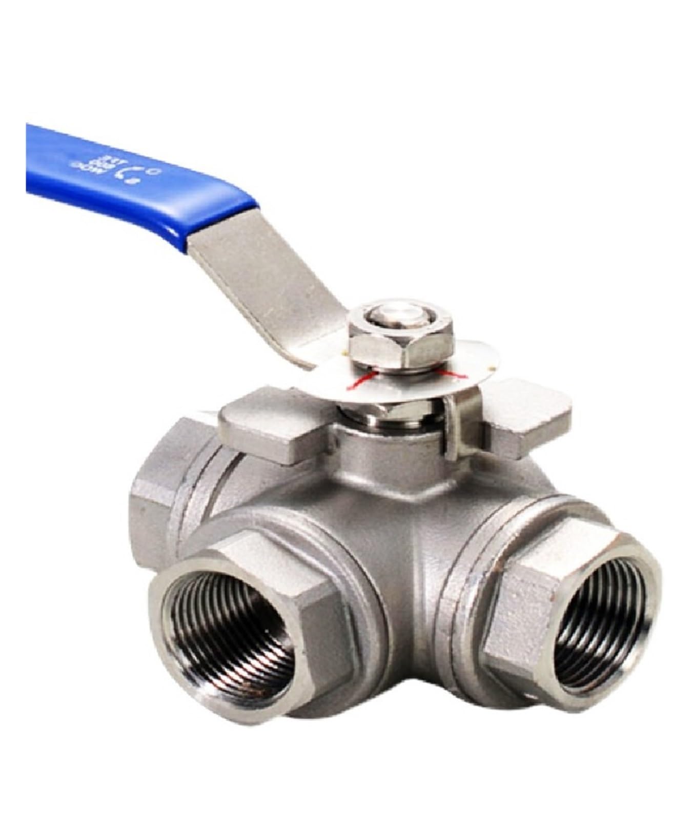 Válvula de bola, Válvula de bola acero inoxidable, 1/4, 3/8, 1/2, 3/4, 1 pulgada, puerto completo hembra, T, adaptador conector 3 vías for agua, aceite, aire y Gas(1-1/2")