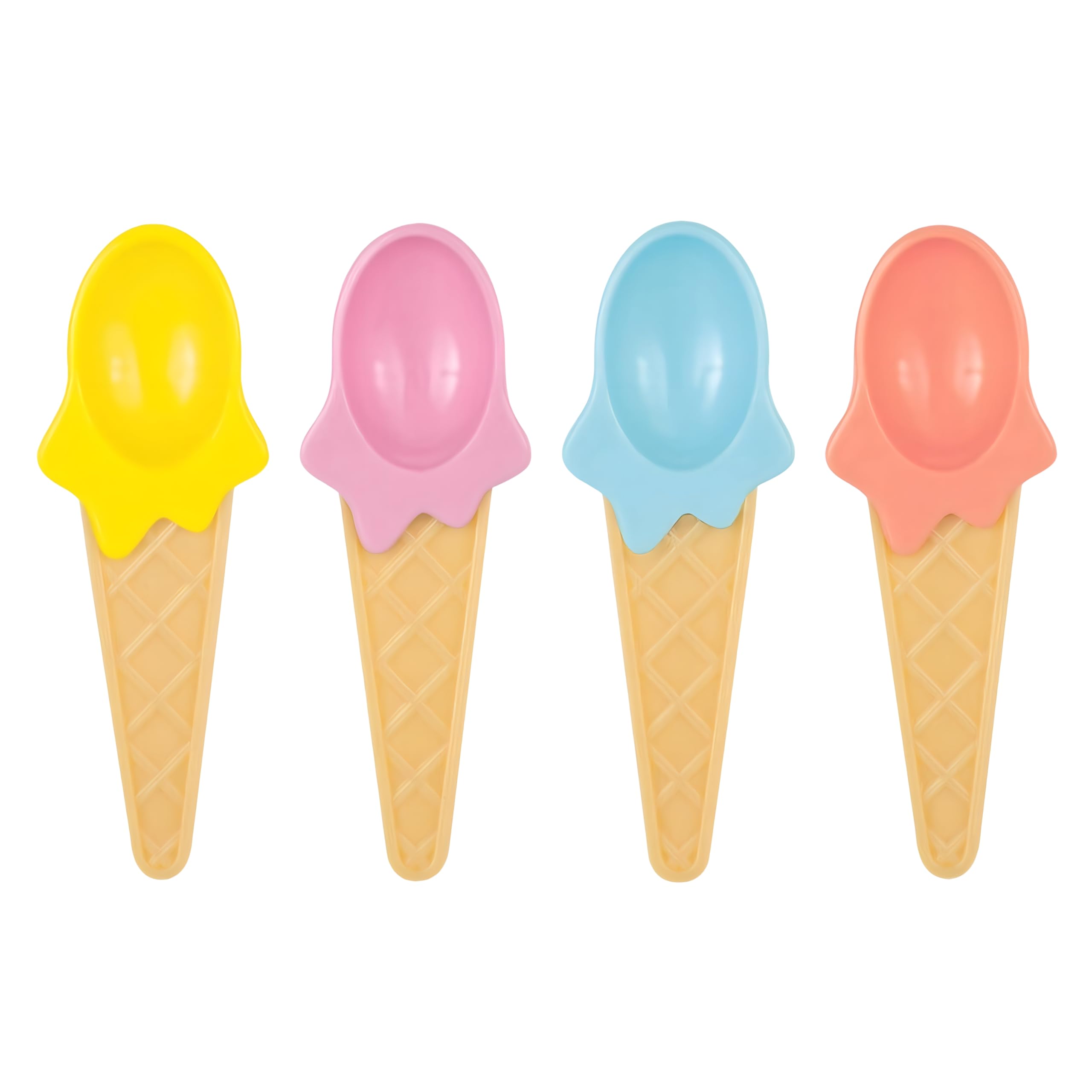 Pastel Ice Cream Cone Plastic Spoon Set - Pack of 4 - Perfect Party Accessory for Kids & Adults