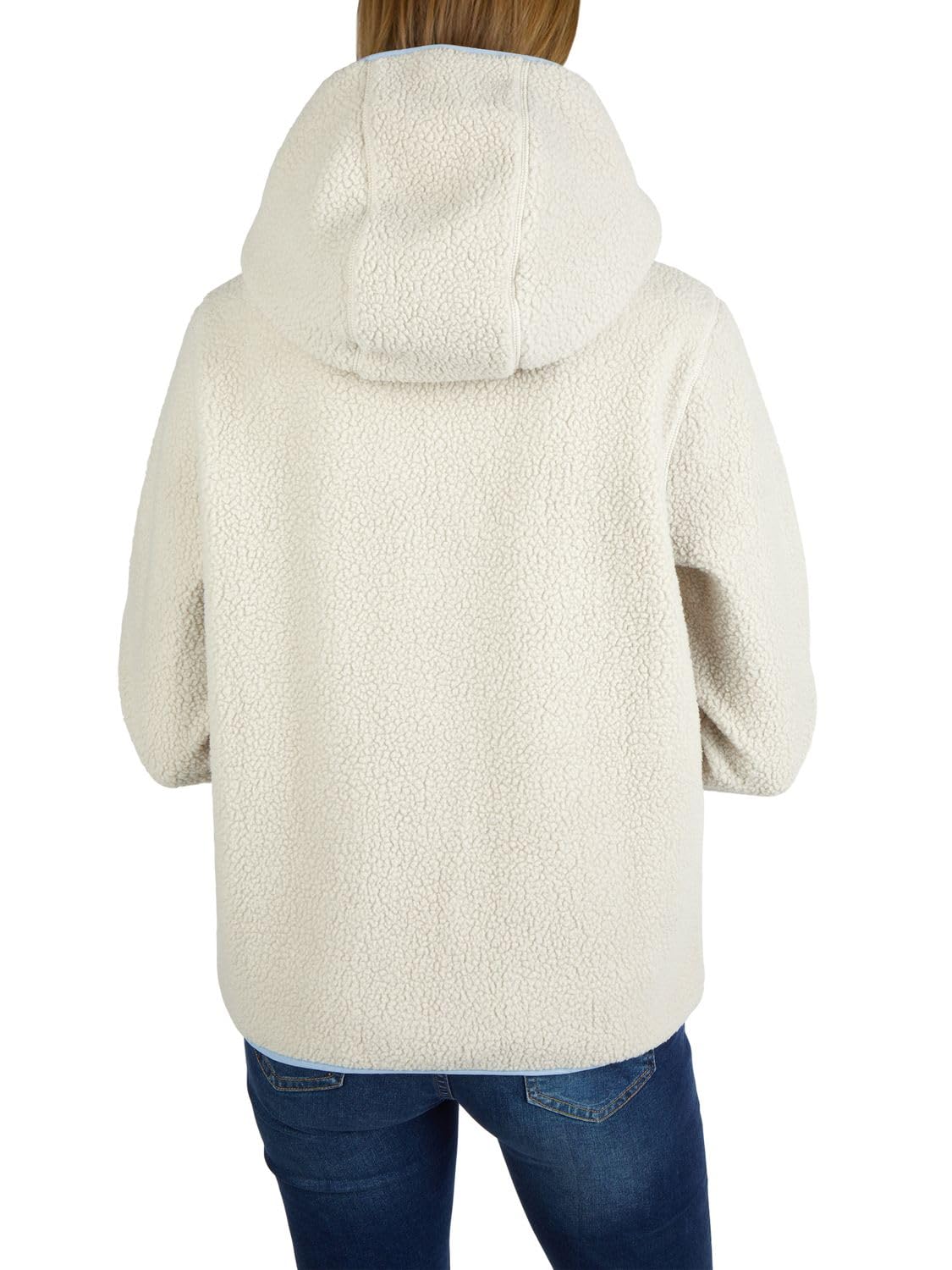 DENIMFY Fleecejacke Damen Regular Fit DFLea Teddyfleece Kapuzenjacke | Winterjacke Übergangsjacke Stehkragen Navy Blau Beige Grün S M L XL XXL 3XL