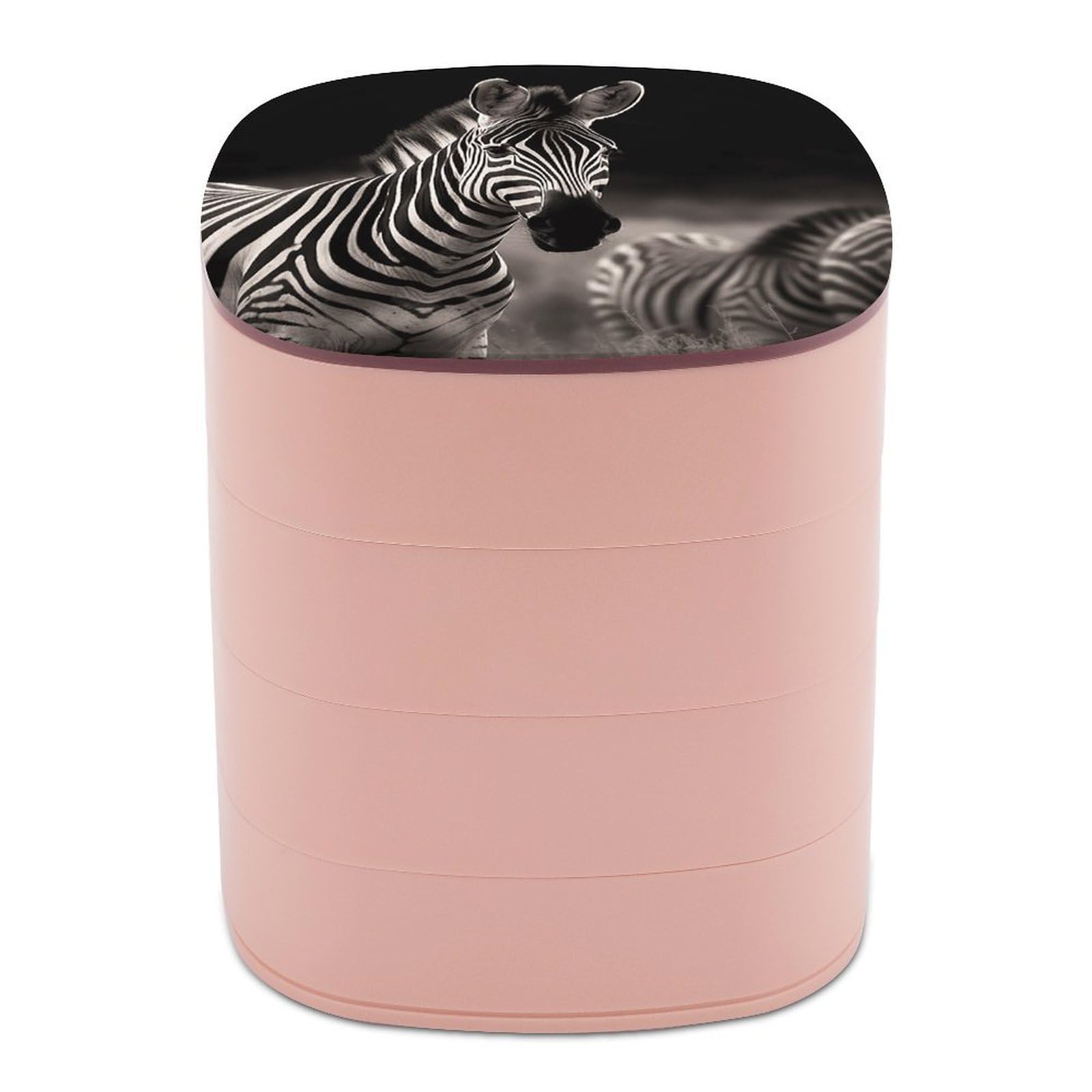 VstaDank Wild Animals Zebra Jewelry Organizer Small Travel Earring Storage Box with Mirror 4-Layer Rotating Travel Jewelry Tray Case with Lid Large Capacity Jewellery Holder Case