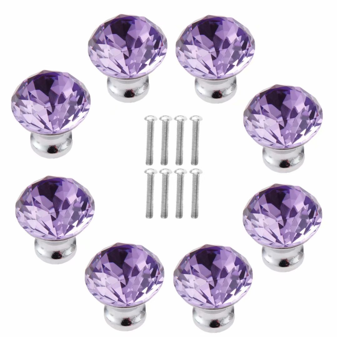Fbshop(Tm) Purple 30Mm 8Pcs Crystal Acrylic Glass Diamond Cut Door Knob Cupboard Drawer Pull Handle/Great For Cupboard, Kitchen And Bathroom Cabinets, Shutters,Wardrobe