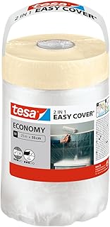tesa Easy Cover Film UNIVERSAL - Film de Masquage 2 en 1 pour Peinture et Ruban de Masquage - 25 m x 55 cm