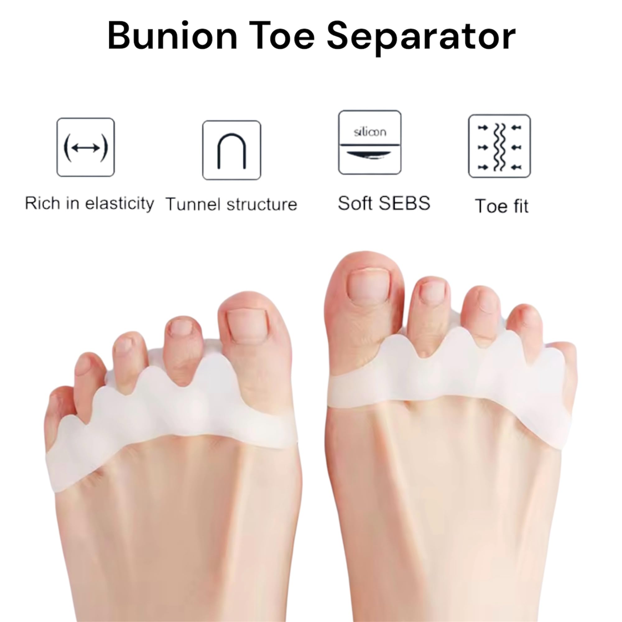 Bunion Corrector for Pain Relief – Soft Silicone Toe Separator & Bunion Splint for Men & Women – White Hallux Valgus Straightener (Pair, Left & Right Foot) – SGS, CE, ROHS Certified