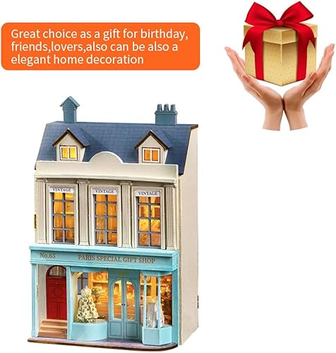 Miniatura 6 de Kit de muebles de casa de muñecas de madera en miniatura, mini casa de muñecas hecha a mano con LED, escala 124, juguetes creativos para