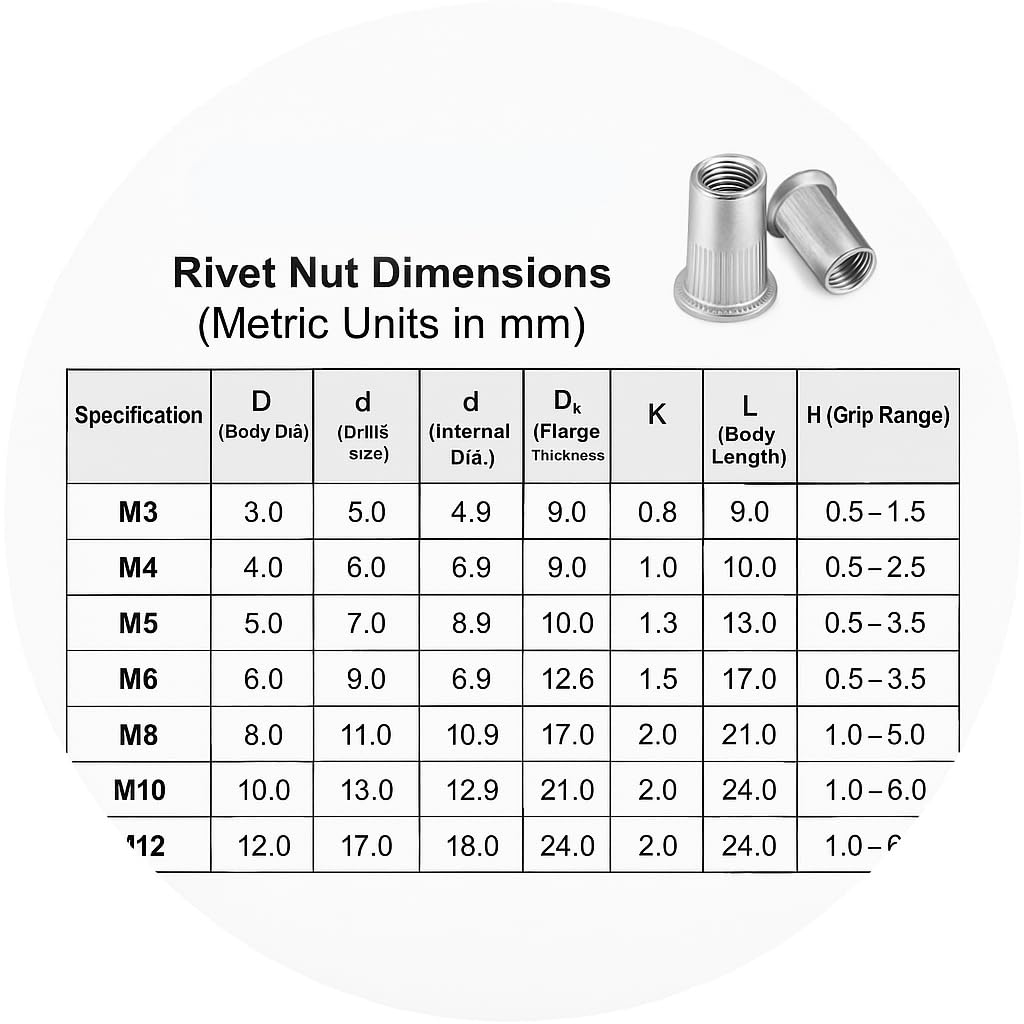 VEDA Dadi per rivetti ciechi in alluminio, M5 x 0,8, 50 pezzi, dadi filettati per metallo, mobili, officina