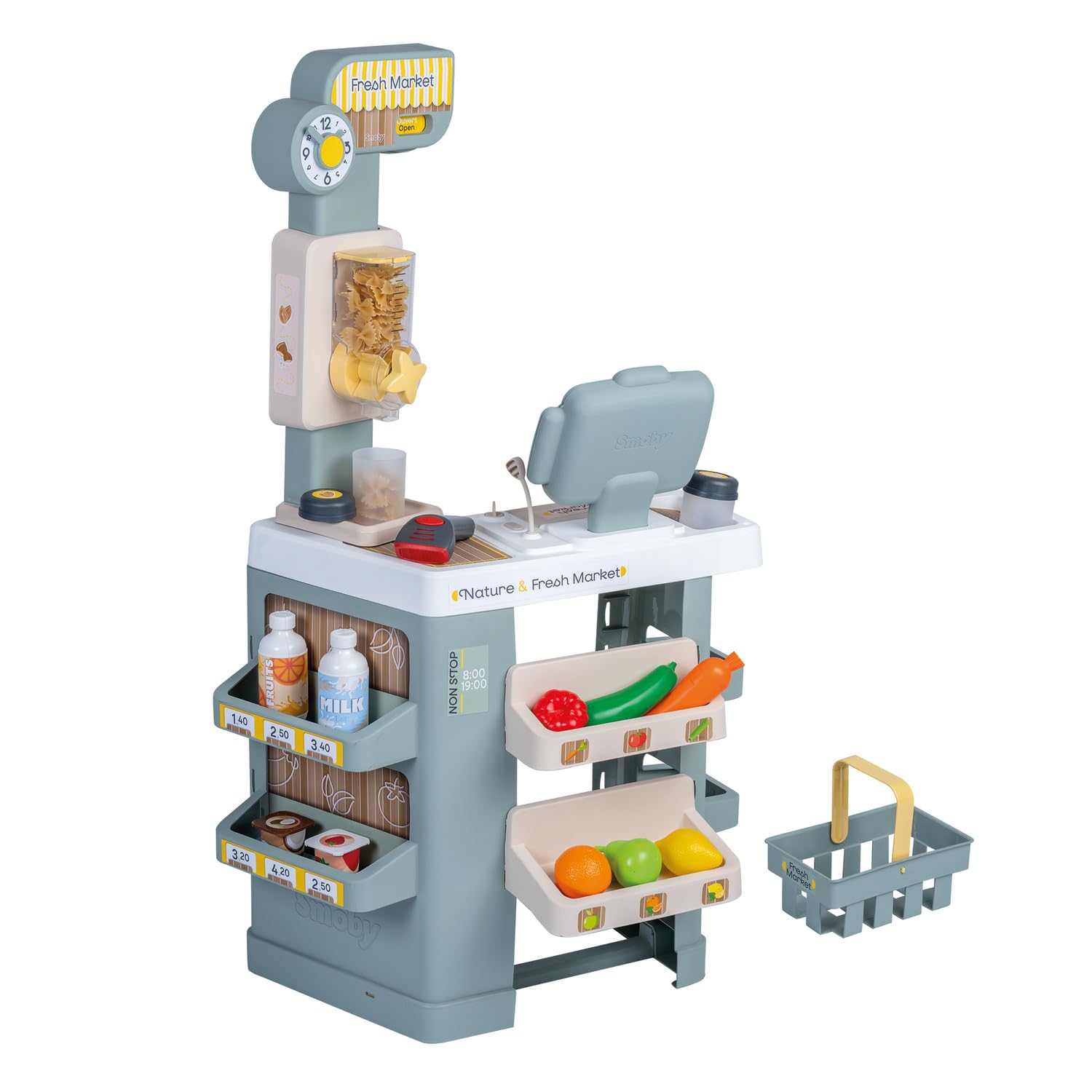 Smoby - Nature & Fresh Market - Marchande Enfant avec Caisse Enregistreuse - Scanner Sons et Lumières - 35 Accessoires Inclus - Dès 3 Ans - Fabriqué en France