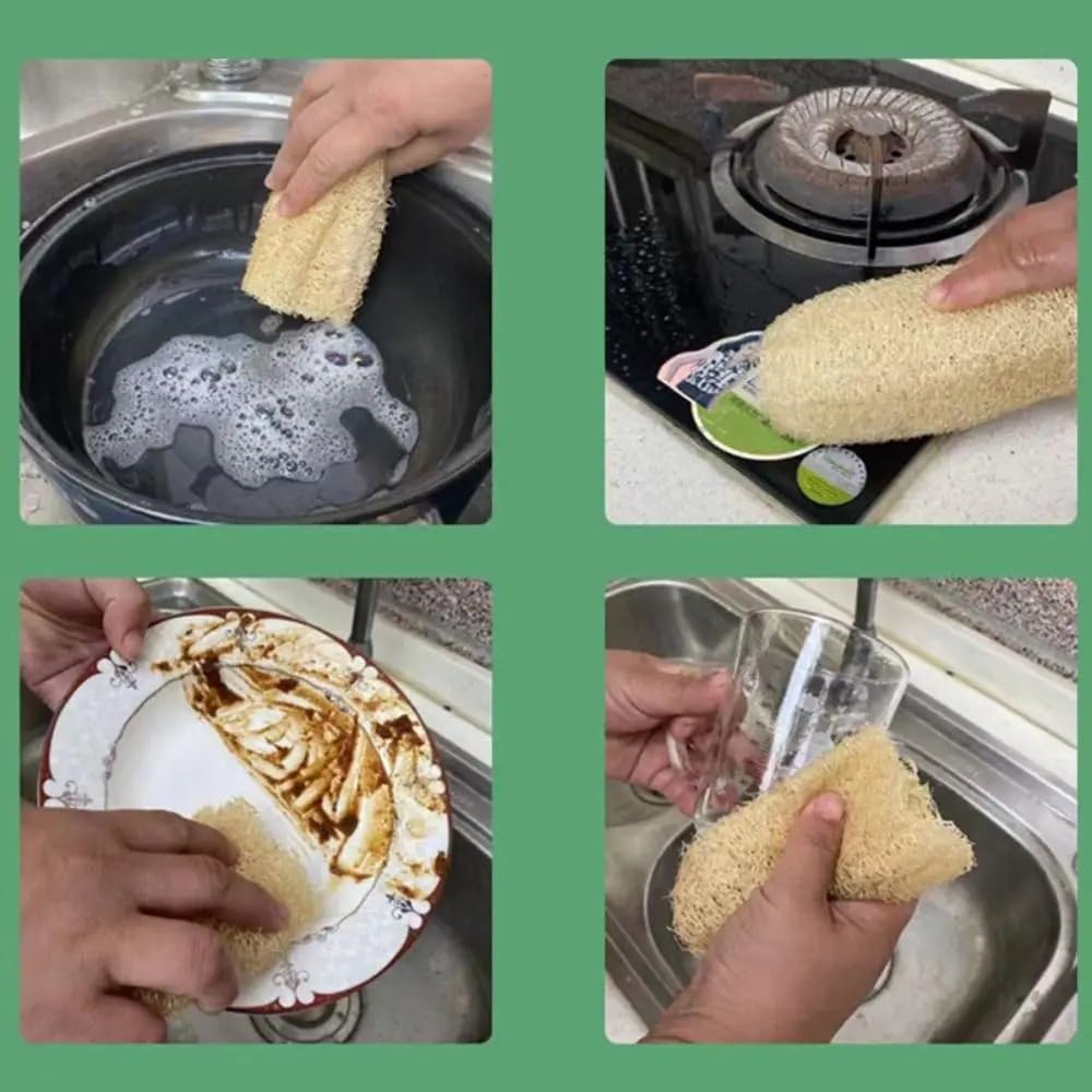 Éponge de luffa Naturelle, Longue Plantation, Douche corporelle, antiadhésive, Bonne Absorption, Serviette Vaisselle, Fourniture Cuisine et Bain(50-60cm)