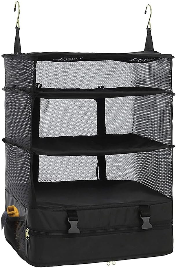 Portable Hanging Travel Shelves Packing Cubes for Suitcases Organizer Luggage Organizers for Suitcase, Carry on Closet Suitcase, Black
