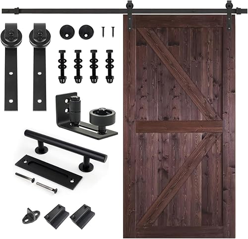 Miniatura 89 de S&Z TOPHAND 18" x 84", Puerta doble estilo granero British Brace de madera nudosa, sin terminar, con kit de herrajes para puerta corredera de 6