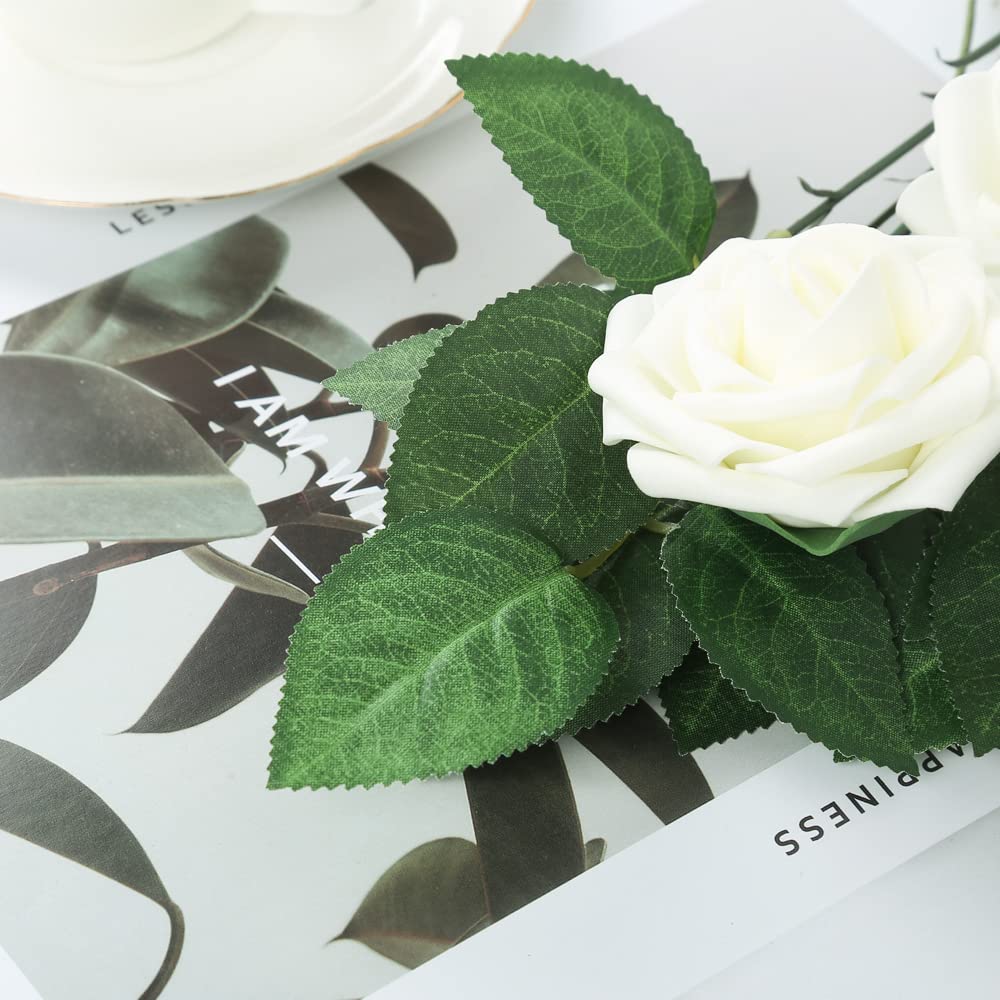 Artificial Green Leaves 35 Pcs Bulk Faux Silk Greenery Fake Rose Flower Leaves