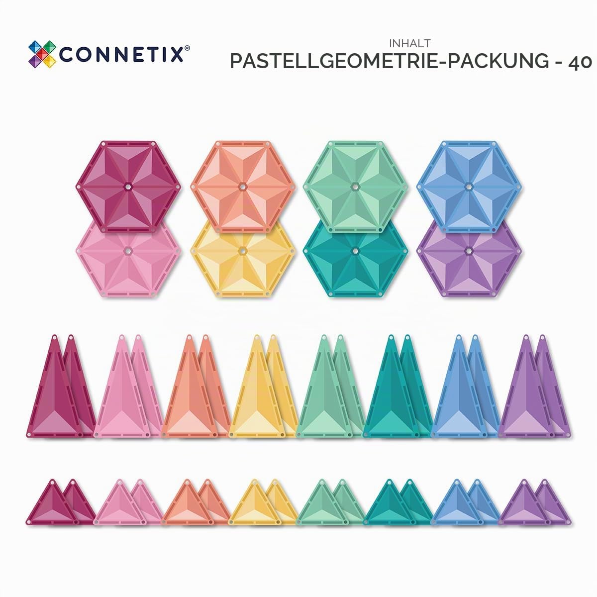 CONNETIX Magnetbausteine Pastell Geometriepaket, 40 Stück