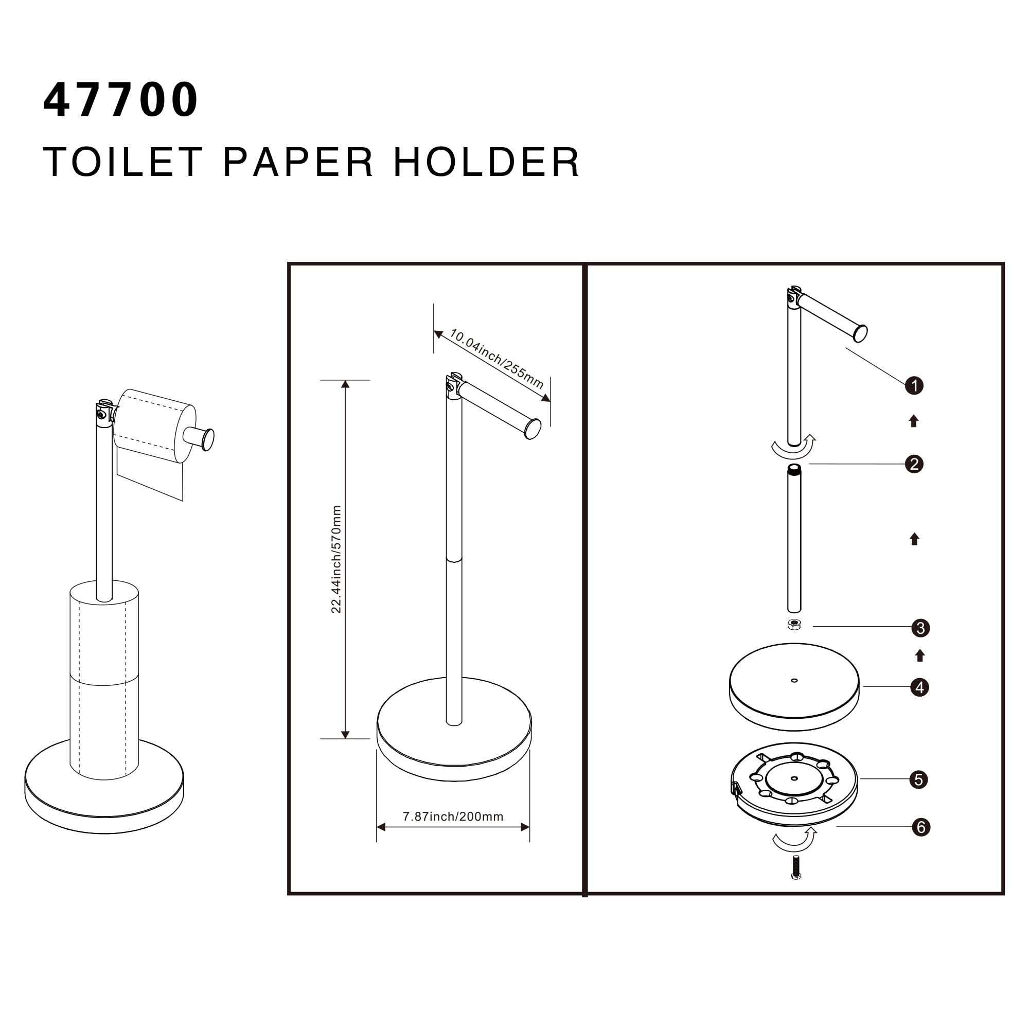 Freistehender Toilettenpapierhalter mit beschwertem Boden, SUS304 180 Grad drehbarer Taschentuchhalter mit Ablage, kann extra Stauraum für 4 Rollen, schwarzer Badezimmer-Toilettenpapierhalter