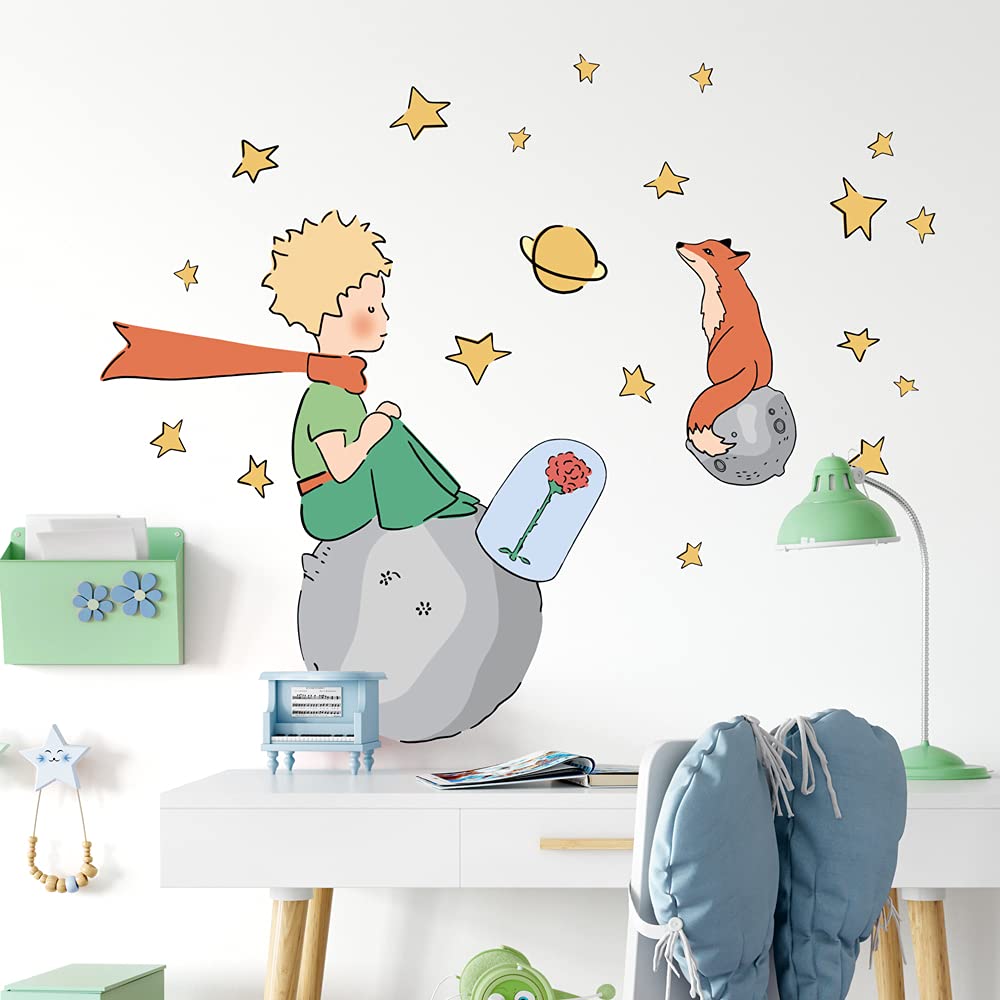 kina - Adesivo Murale Bambini Decorazione Parete Cameretta R00587 - Eco-Tessuto, Ecologico Anallergico, Riposizionabile, Effetto Carezza, Asilo Nido - Grafica Piccolo Principe e Misura 90x30 cm