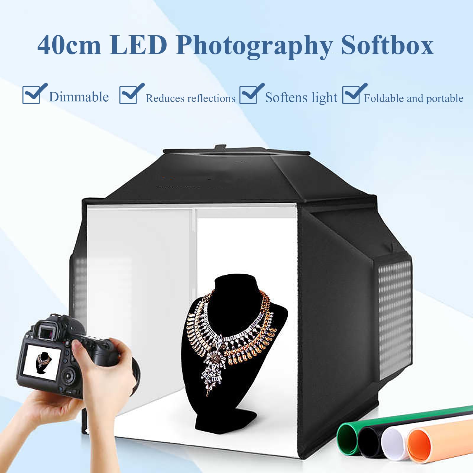 Studio Fotograficzne LED O Średnicy 40 Cm, Składana, Miękka Lampa Bezcieniowa, 3 Tryby Fotografowania, Regulowana Jasność, Odpowiednie Do Fotografowania Różnych Małych Produktów.