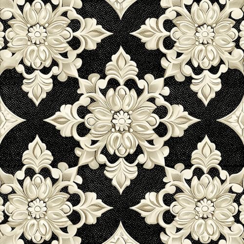 HOMETITUTE 10PCS 12x12 Inch Baroque Floral Peel and Stick Floor