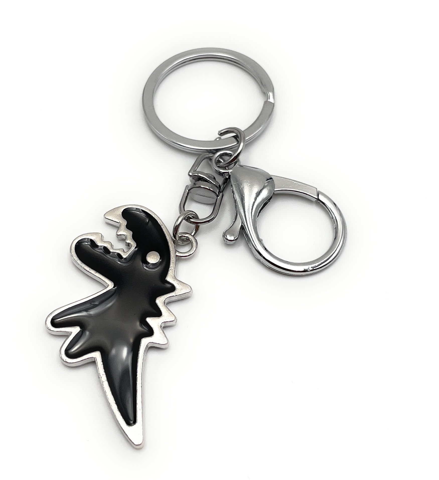 Onwomania Unisex Black T-Rex Dino Dinosaur Keyring Metal Key Rings Car Organiser Gifts For Birthday Men Women And Children