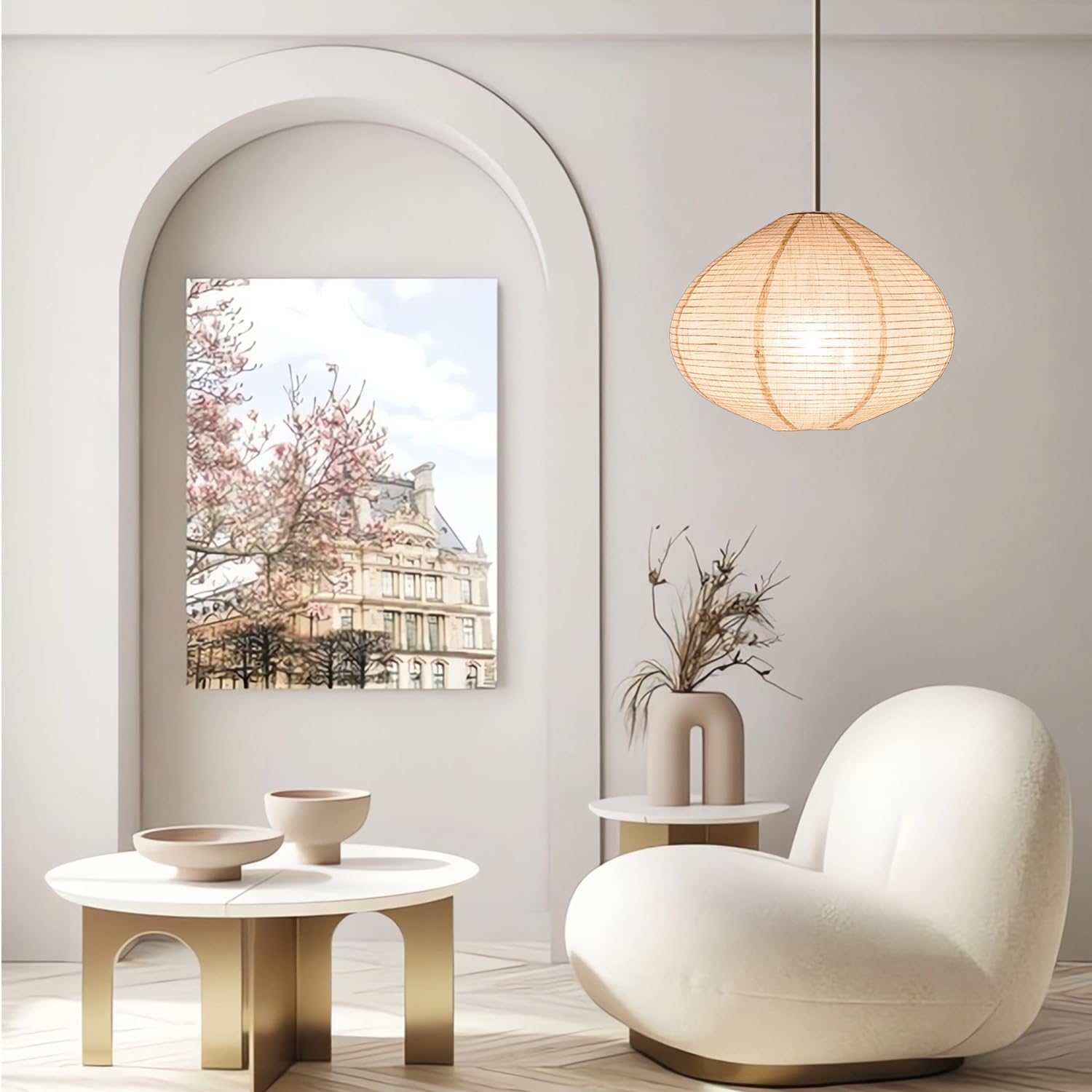 1PCS Hanging Fabric Lamp Shade 16inch,Handmade Linen Pendant Light Shade Handmade Minimalist White Beige foldable Hanging Lanterns for bedroom Living Room kitchen,house gift 1Pc Beige-16inch pendant lampshade