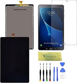 LCD Screen Replacement and Digitizer Full Assembly for Samsung Galaxy Tab A 10.1 2016 T580 SM-T580 T585 T587 with Tempered Glass Screen Protector with Free Tool (Black)