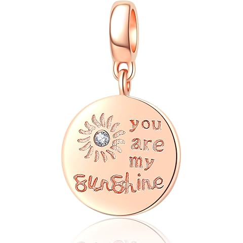 Rose Gold You are My Sunshine Charms 925 Sterling Silver Crystal Dangle Charm for E...