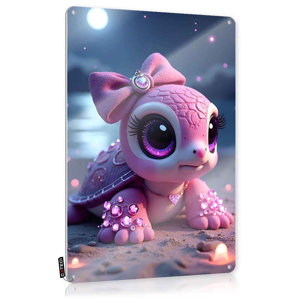 Fzfn Colour Necessities Western Bar Plaques - Pink Gemstone Turtle: A Magical Night Adventure Accessory Rustic Wall Hanging(30X40cm)