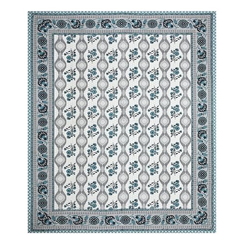 Image of India 100% Pure Cotton Jaipuri Printed Double Bedsheet with 2 Pillow Covers | Traditional Sanganeri Floral Design | Soft Breathable Fabric | King Size Bedsheet for Bedroom (Kaya50)