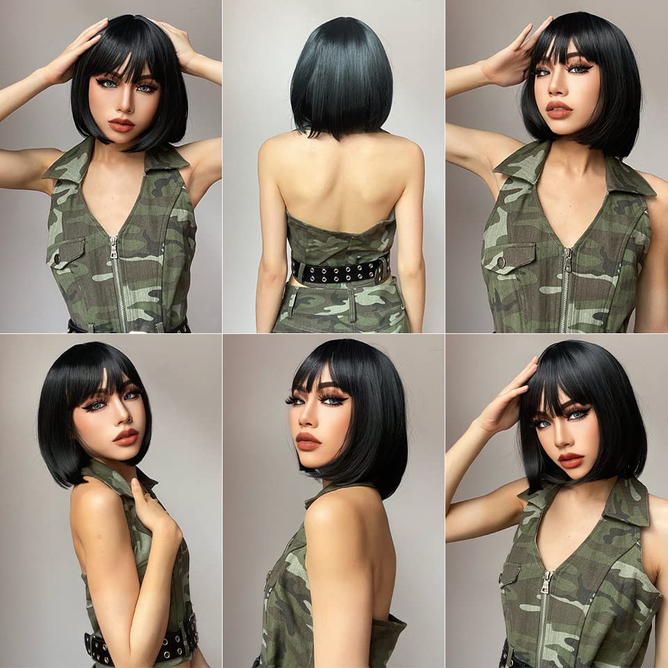 Black Bob Wig with Bangs Short Bob Wigs for Women Straight Bob Wig 12 Inch Synthetic Colorful Wigs Cosplay Party Daily Wig - Image 7