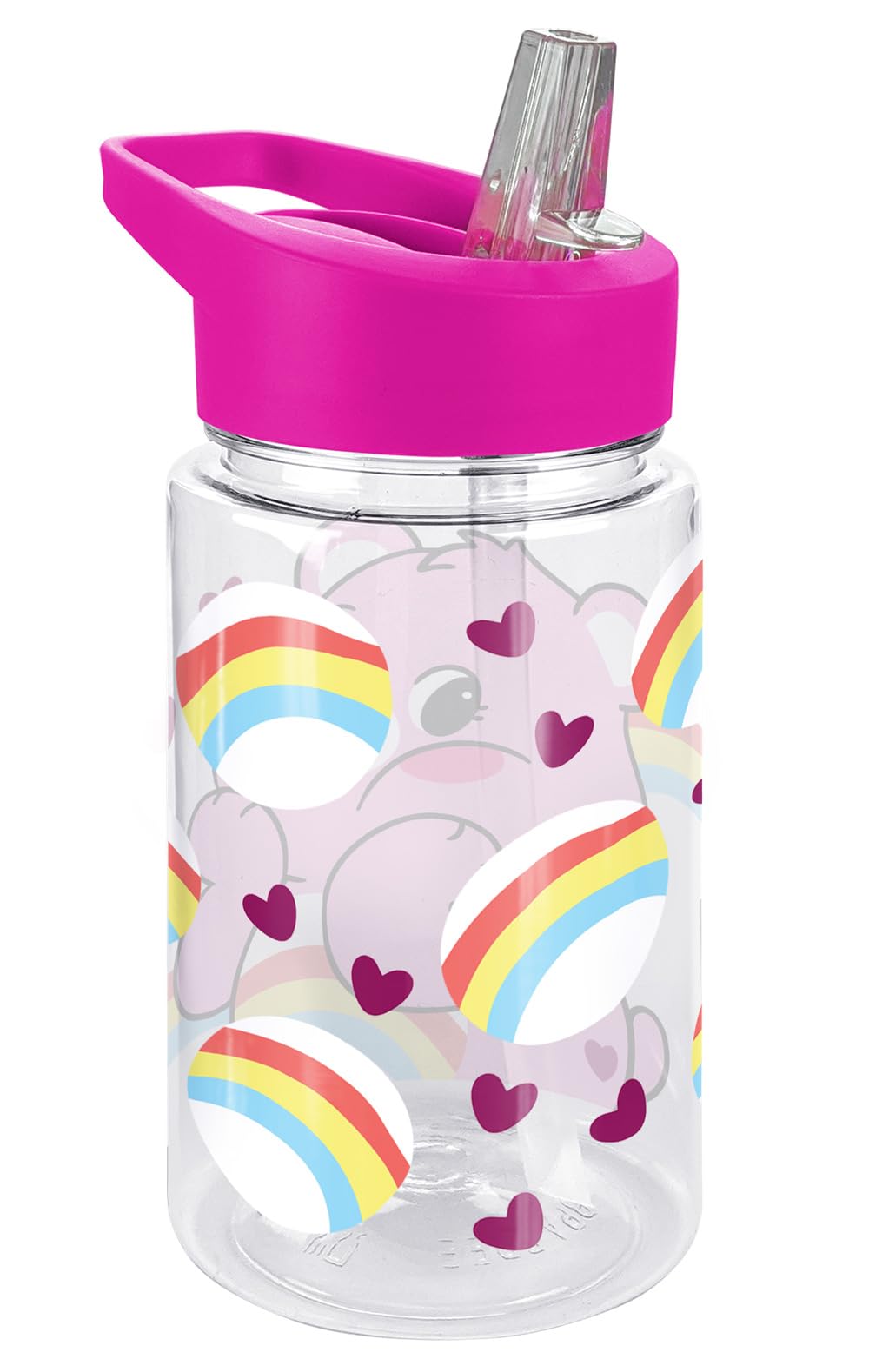 LOGOVISION Care Bears Kids Tritan Plastic Water Bottle with Straw Lid and Handle, Reusable Tumbler for Toddlers, Unisex for Girls and Boys, 12oz, Cheer Bear Belly Pattern