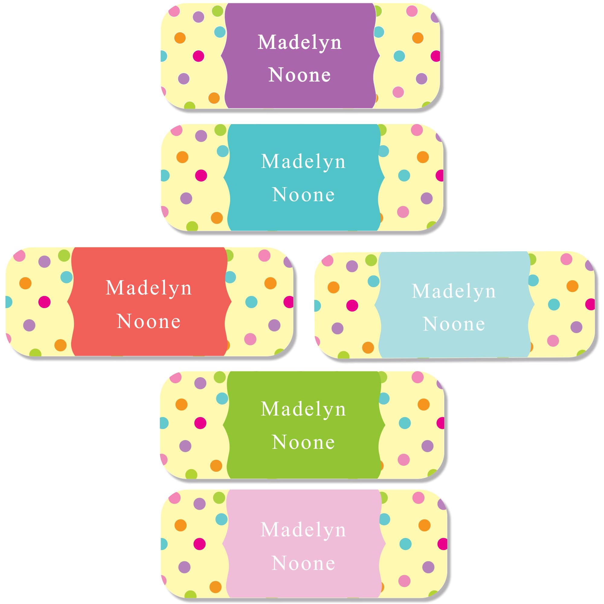 Stick On Washable Name Labels for Kids - Personalised Name Tags for Clothes, Custom No-Iron Clothing Stickers for Daycare, School Supplies, Waterproof Name Tags (Small dot)