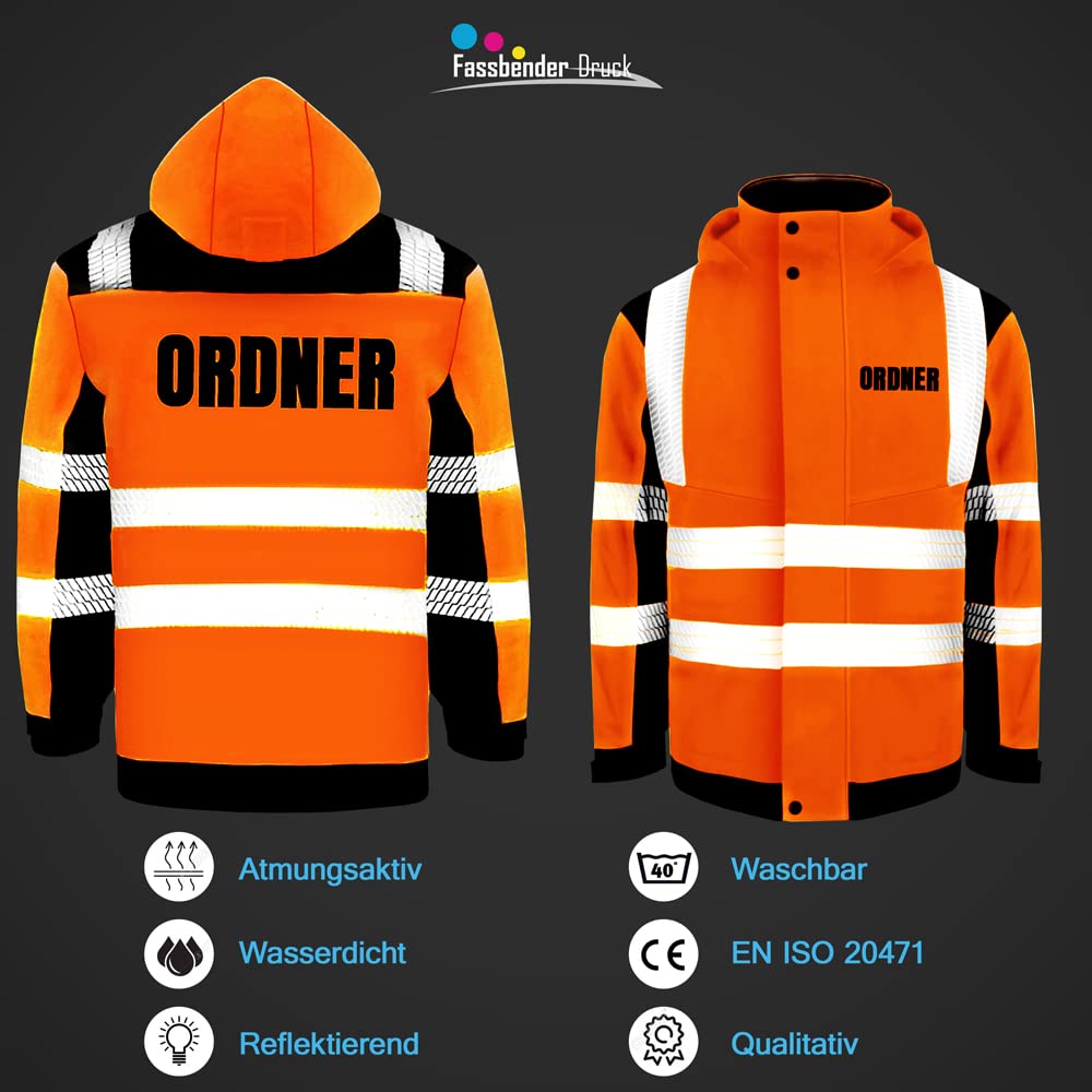 ORDNER Sicherheitsjacke Winterjacke GELB - Gelb Warnjacke nach EN ISO 20471 zertifiziert - Unisex und hochwertigem Reflektorstreifen