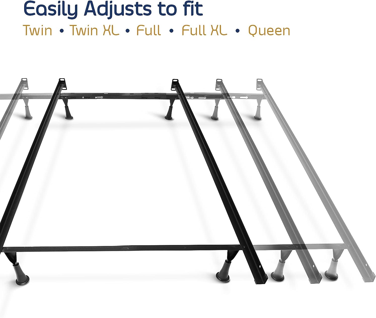 Clara Clark Adjustable Bed Rails - Metal Bed Frame with Center Support Leg - 5.25' H Low, Expands from Twin to Full, Black