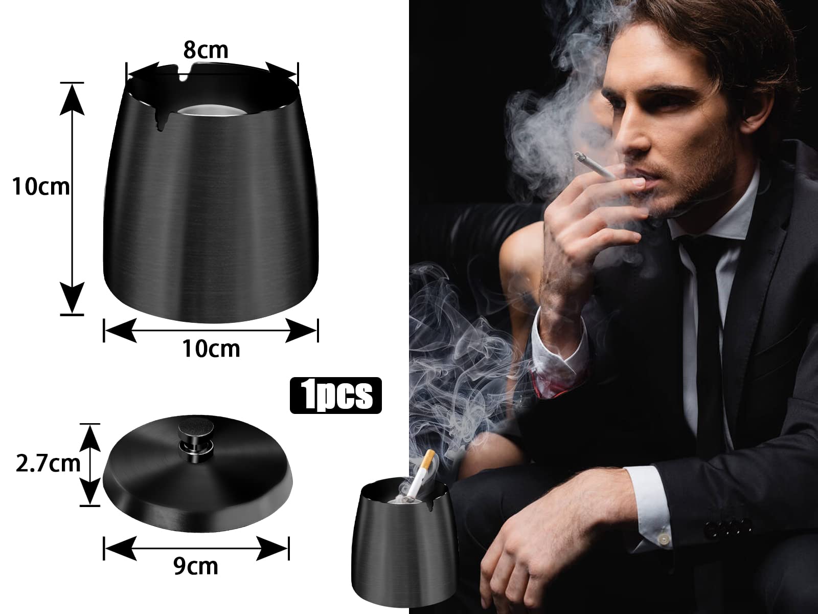 Collecteur De Cendres En Acier Inoxydable Avec Couvercle - Design Coupe-Vent Pour Terrasse & Jardin (Bleu) - 10