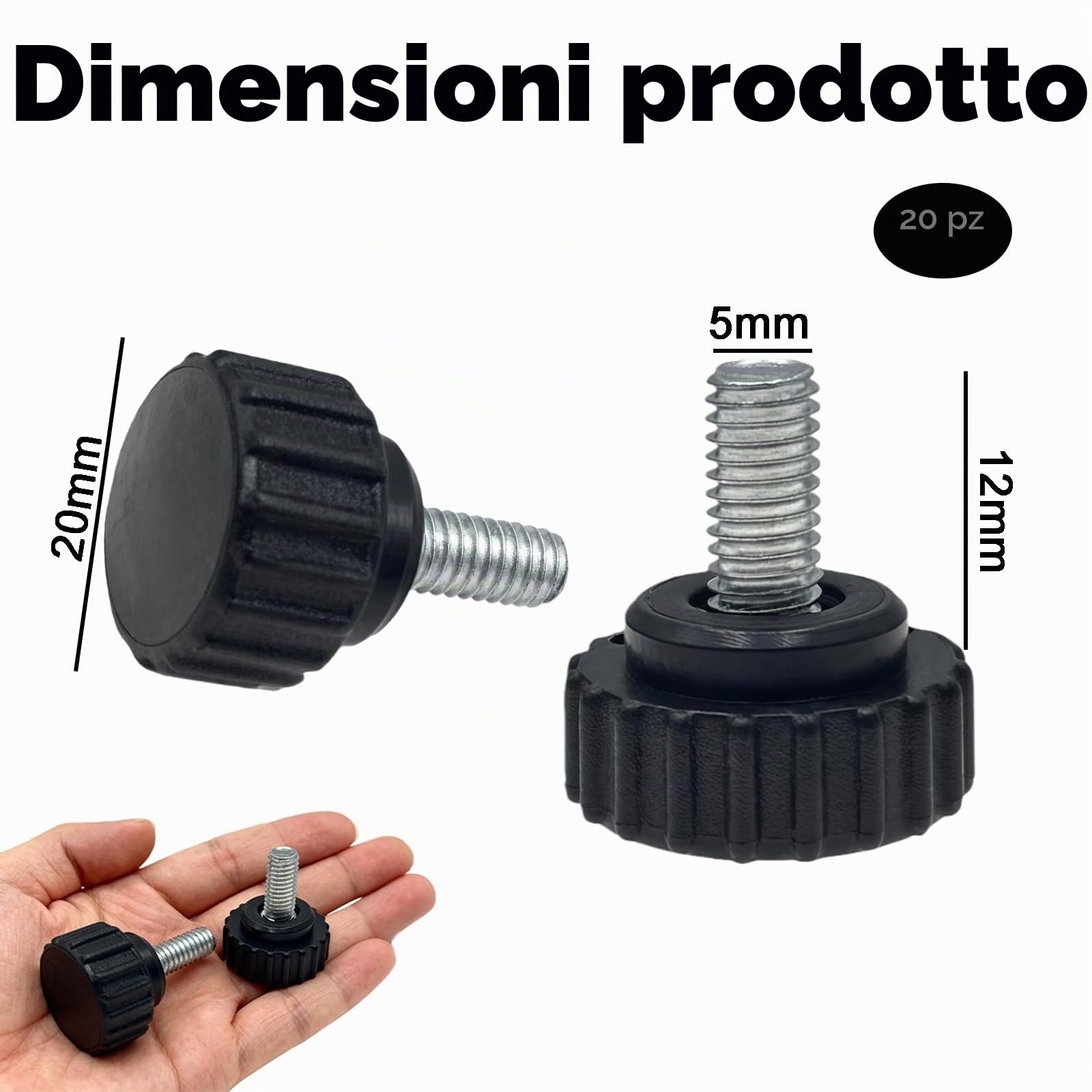 Vite a Testa Zigrinata M5-20 Pezzi in Acciaio Inossidabile - Vite per Montaggio Professionale da 12 mm - Ideale per Manopole a Morsetto e Serraggio Macchinari