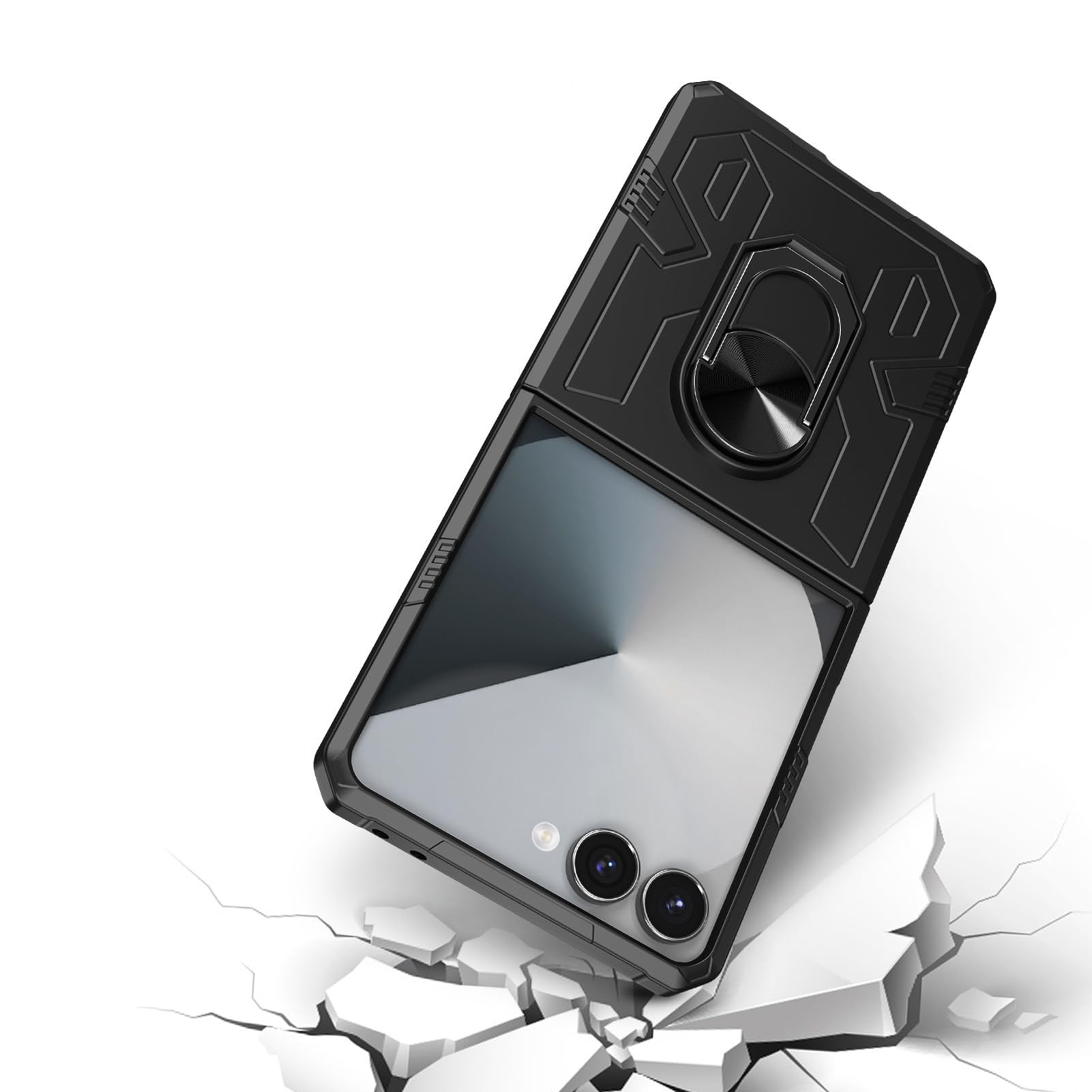 Funda A Prueba De Golpes For Samsung Galaxy Z Flip 8, Protección PC Slim Stand Shell Giratorio Anillo Magnético Militar(Bronze)
