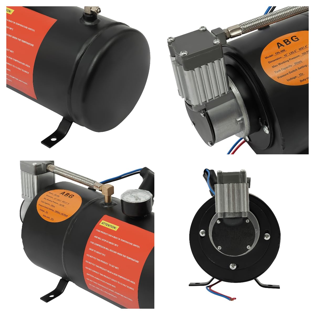 Compresor de aire de 12 V, con depósito, 150 psi, presión de trabajo con bocina de aire comprimido, sistema de compresor de aire integrado para bocina de aire, inflado de neumáticos,