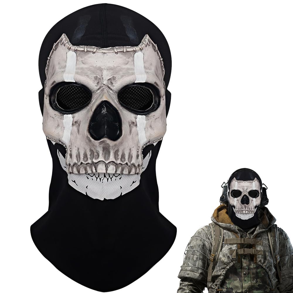 Chuankefanxing Halloween Ghost Mask, Scary Skull Full Face Mask for Men & Women, Outdoor Sport Masks, Latex Masks, MW2 Cosplay Costume Mask for Halloween Party Costume Cosplay Props