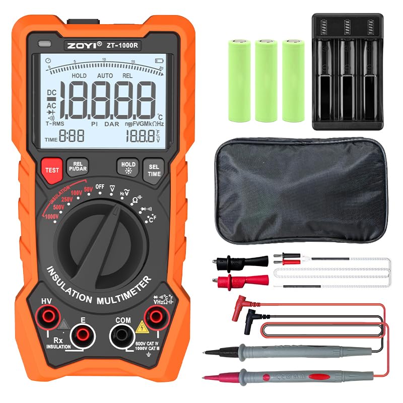 ZOYI ZT-1000R 2-in-1 Megohmmeter 1000V with DAR & Digital Multimeter, Insulation Resistance up to 20GΩ, 19999 Counts, AC/DC Diodes Ohm, TRMS,
