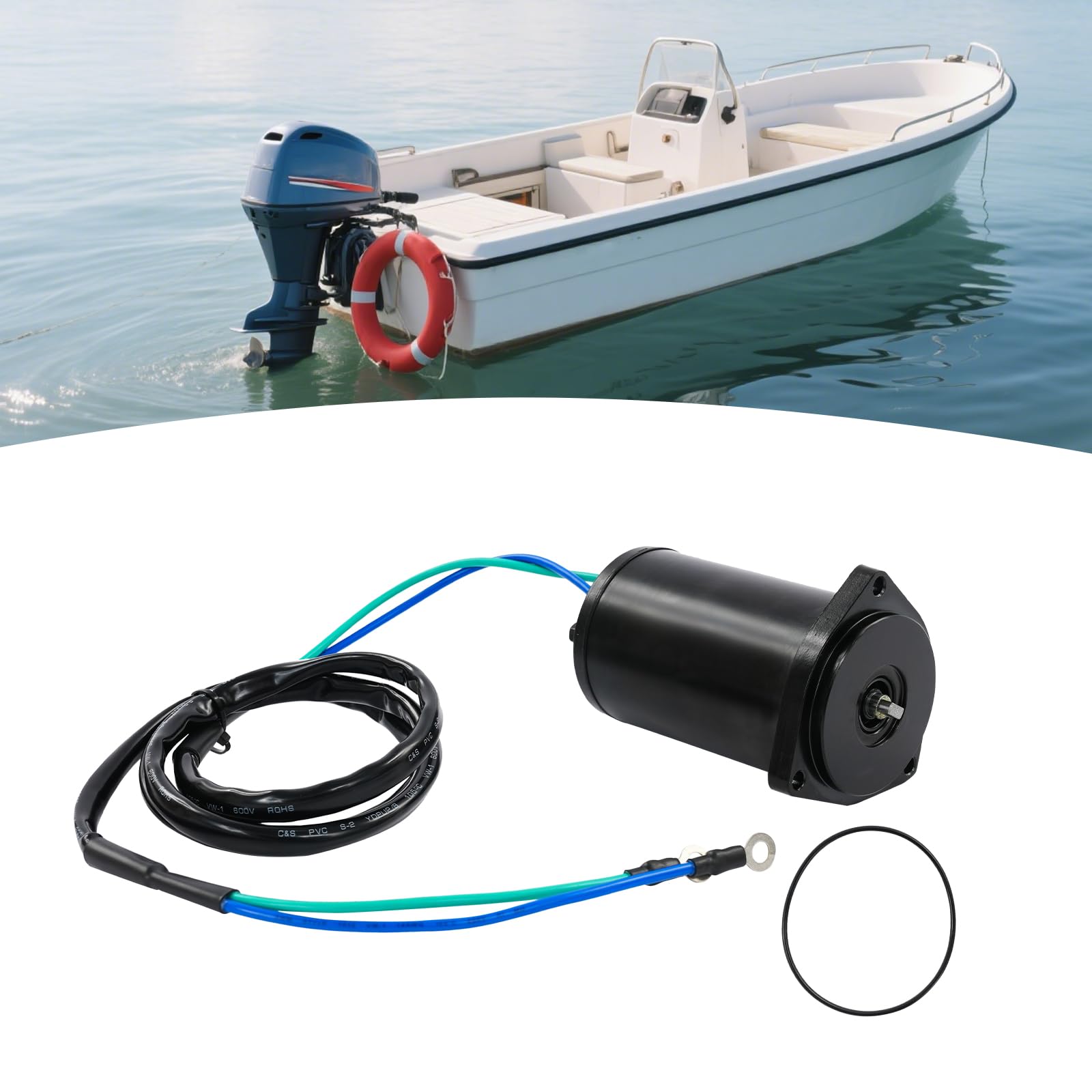 Motore di inclinazione e rifinitura per motore fuoribordo Yamaha - 200 W 12 V, adatto per 2 tempi 40-50/4 tempi 40-50 CV, OEM 62Y-43880-01, con anello di tenuta incluso, nero