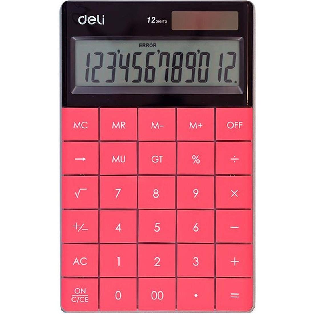 Deli Calculadora E1589 de plástico, 12 dígitos, color rojo