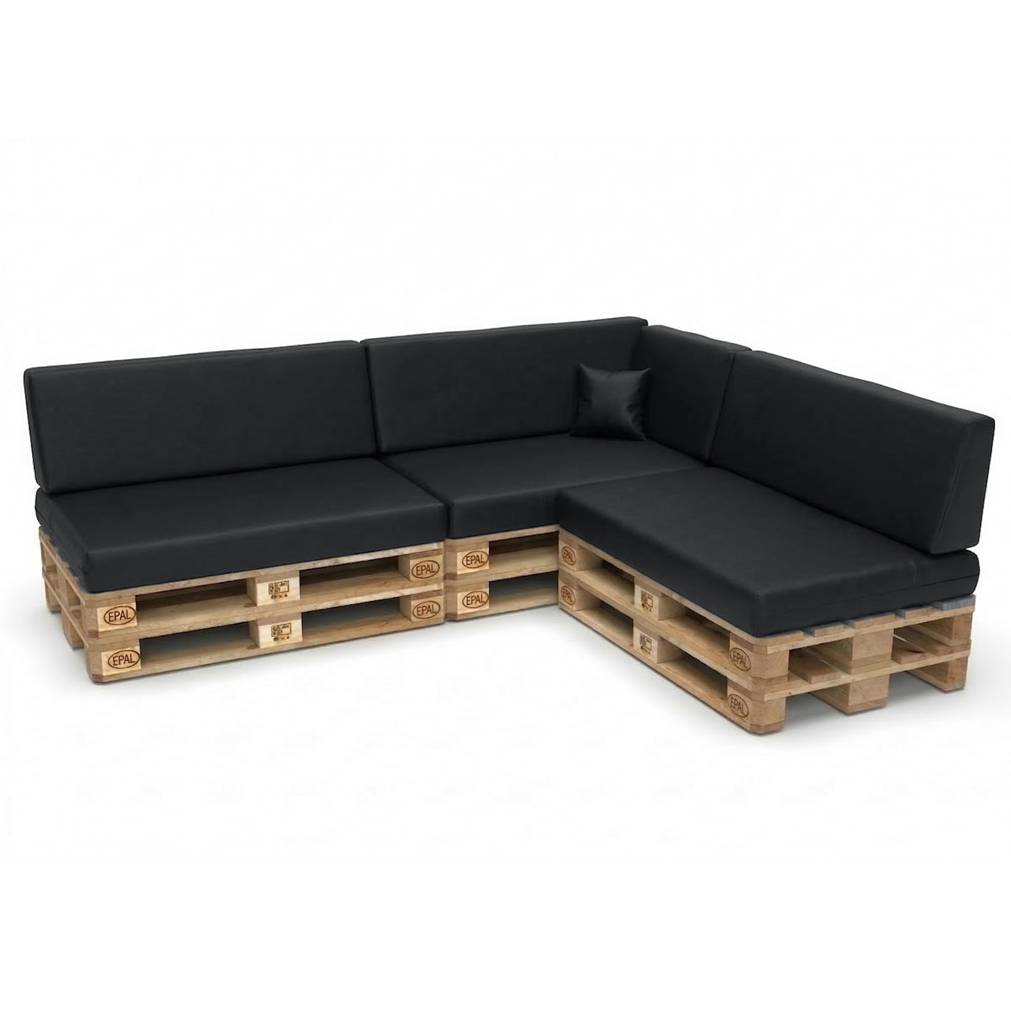 Best Wool Weatherproof Pallet Cushion Set - Set of 8 for Euro Pallets, 3 x Seat Cushions 120 x 80 cm + 3 x Back Cushions 120 x 40 cm + Side Cushions 60 x 40 cm + Decorative Cushions 40 x 40 cm, Black
