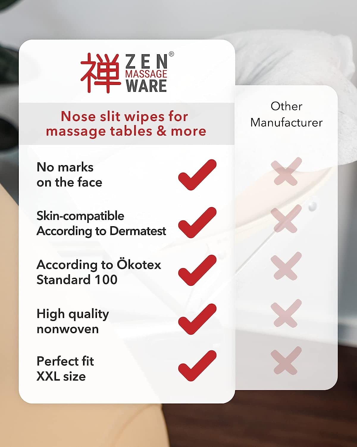 ZEN - 300x telini monouso con fessura per naso per lettini da massaggio - feltrini usa & getta in tessuto per poggiatesta lettini da massaggio & trattamento - accessori massaggi per il viso 41x31 cm