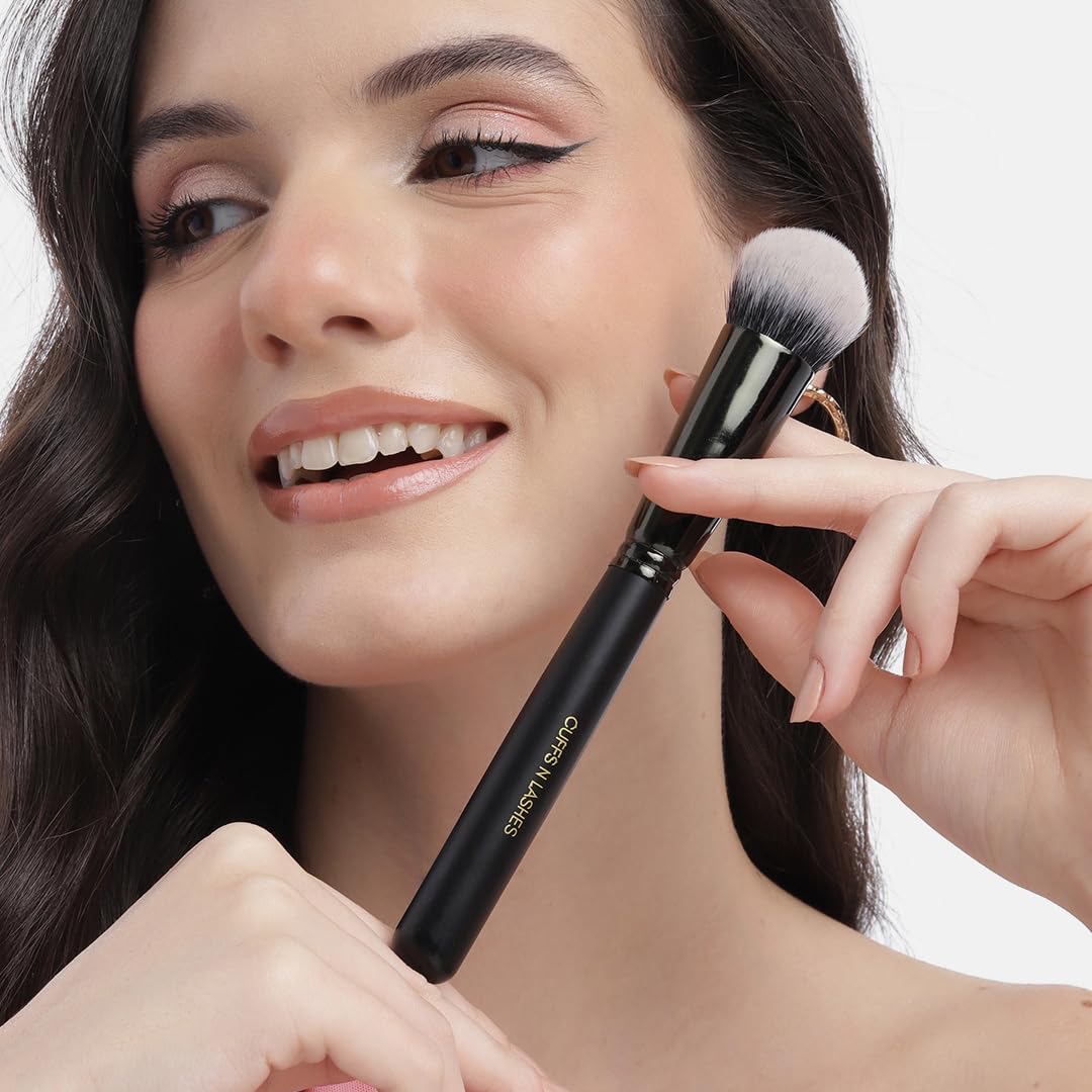Cuffs N Lashes F013 Deep Angled Foundation Brush | High Performance Makeup Brush with Ultra-Soft Bristles | Handmade in India | Cruelty-Free | Professional Liquid Cream Foundation Blending Tool - Image 3 thumbnail