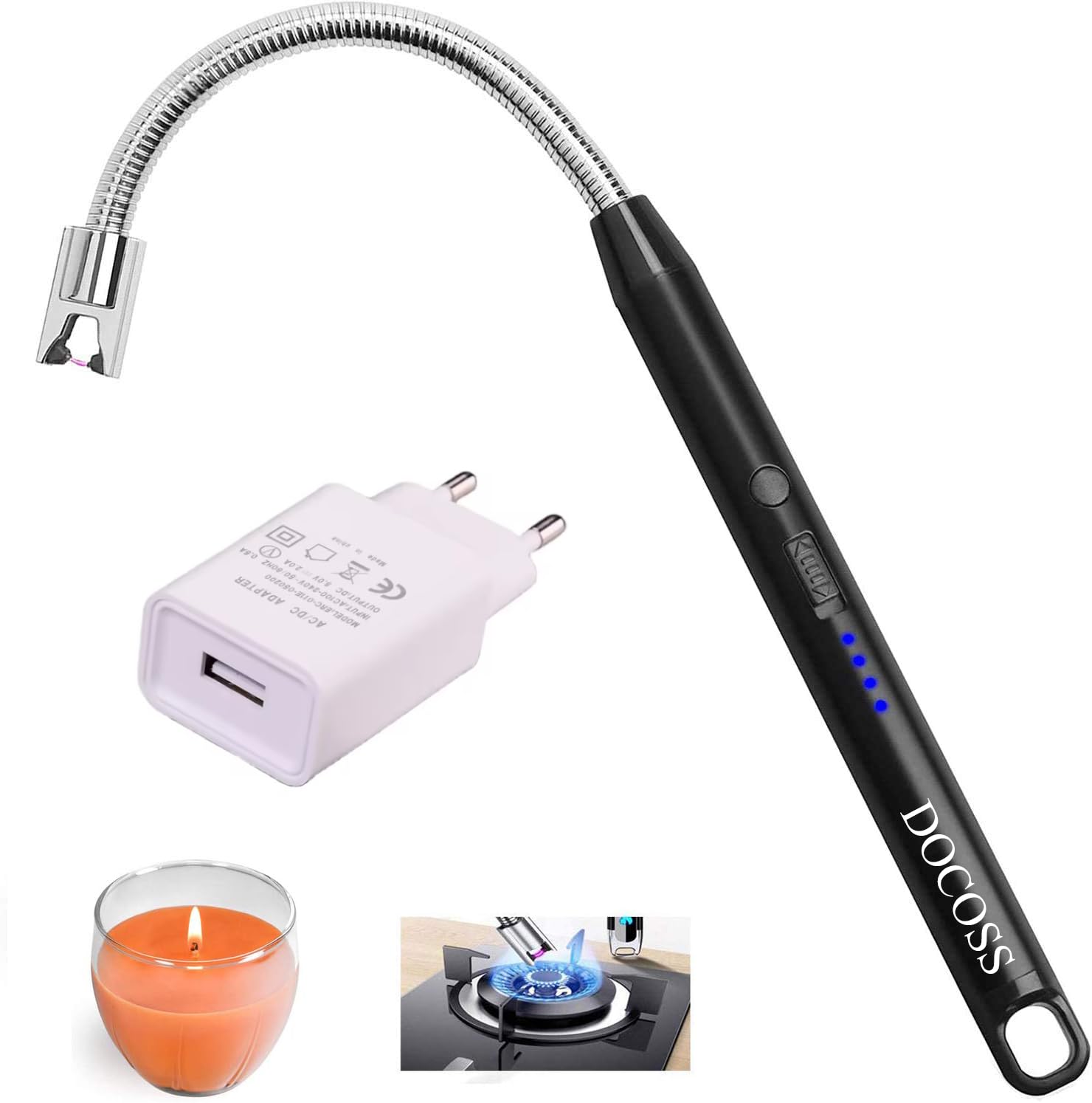 DOCOSS - Rechargeable Electric Gas Lighter Kitchen Lighter Chargeable USB Arc Long Lighter for Candle Flexible Lighter Neck for Gas,diyas,agarbatti,Candle (Black) (B08YDFH2DR) Amazon Price History, Amazon Price Tracker