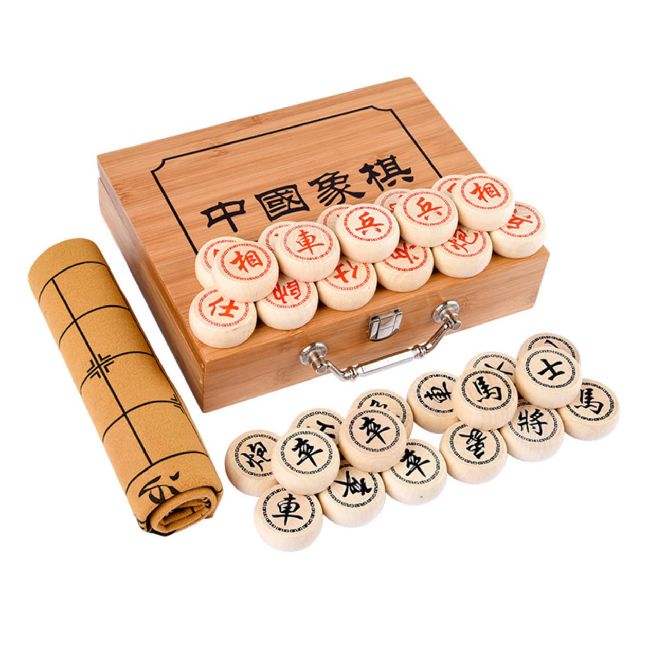 HEMOTON Portable Folding Chess Set Wooden Chinese Chess Bamboo Box Educational Game for Kids Adults