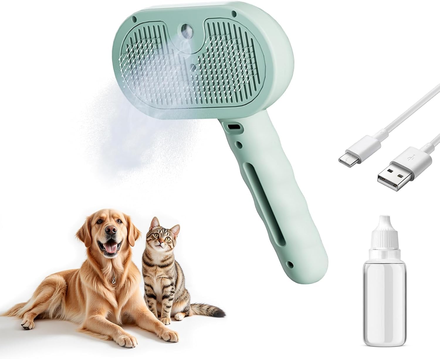 Pet Steam Brush for Dog and Cat, Green
