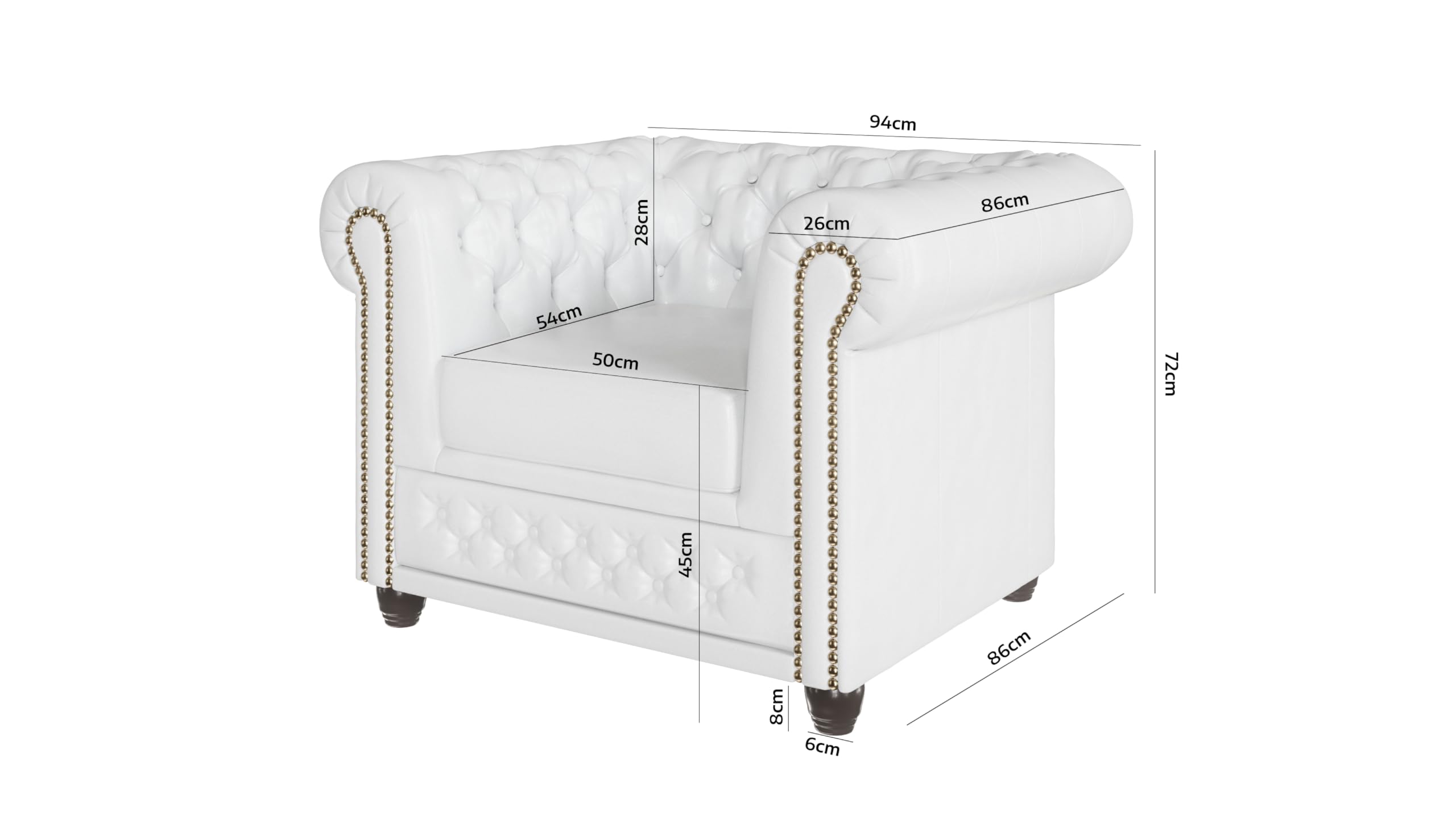 George Chesterfield-Sessel Für Wohnzimmer Loungesessel Aus Veganem Leder Clubsessel Relaxsessel Lesesessel Möbel Sofa Sessel & Stühle für Lounge Weiß 94 x 86 x 72 cm
