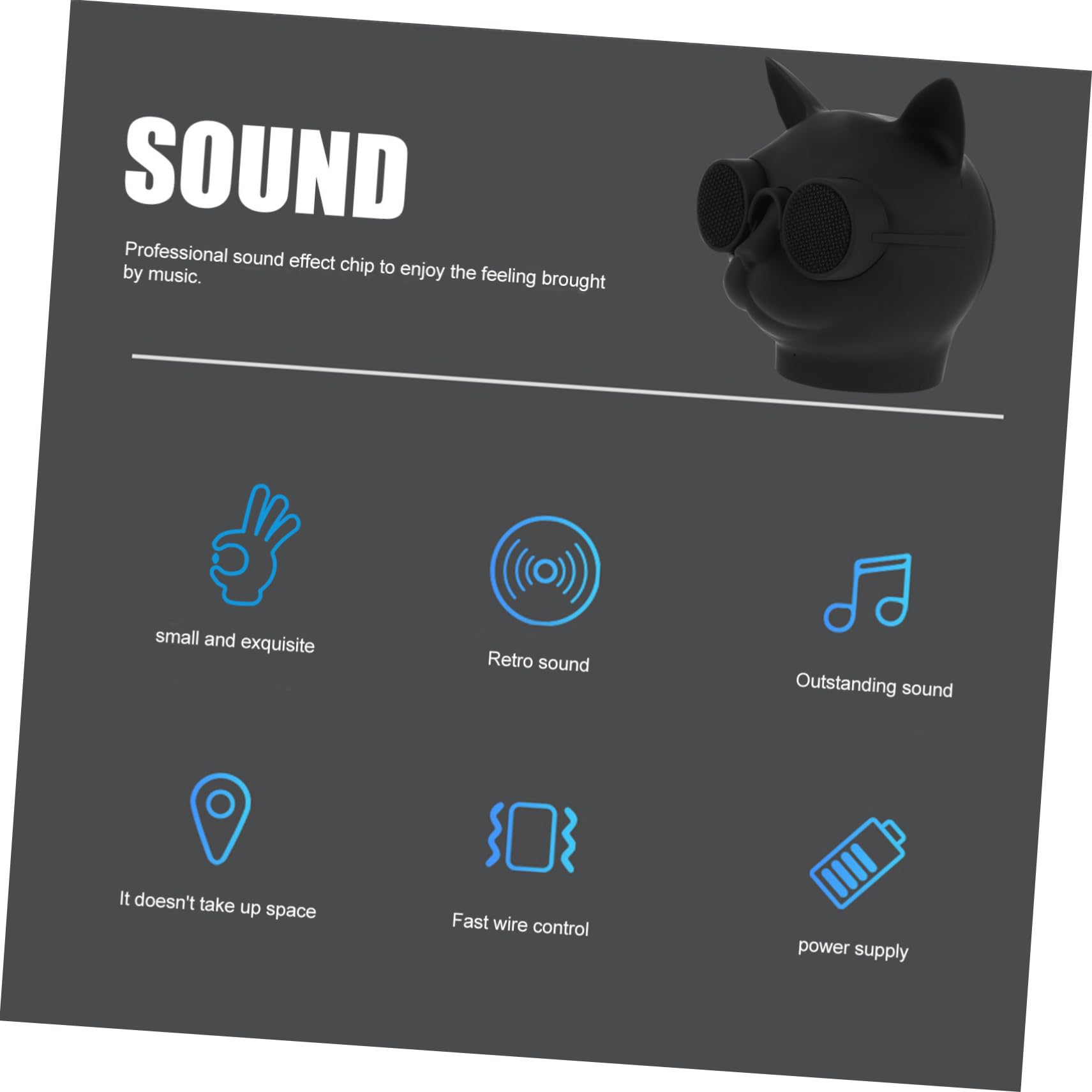 Uonlytech Mini-Enceinte sans Fil de Tête de Chat, Enceinte en Plastique Noir Batterie 1500mah, Transmission Stable et Performance Puissante pour Usage Portable