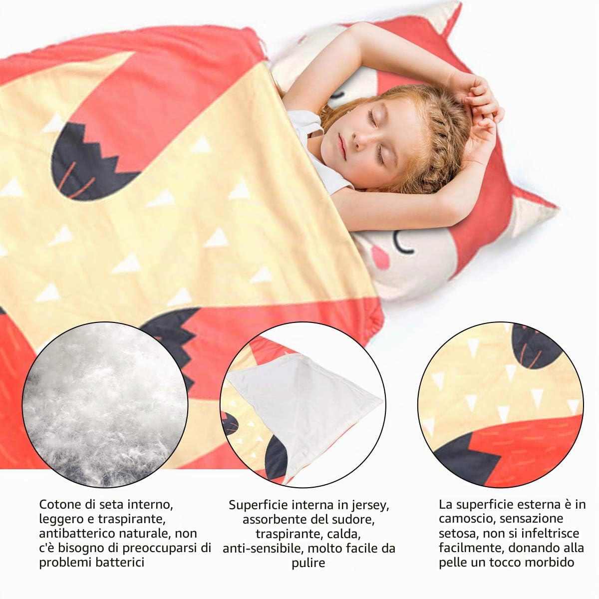ele ELEOPTION Sacco a pelo per bambini 3 in 1, Volpe Rossa, 87 cm x 58 cm, Bambini, Unisex