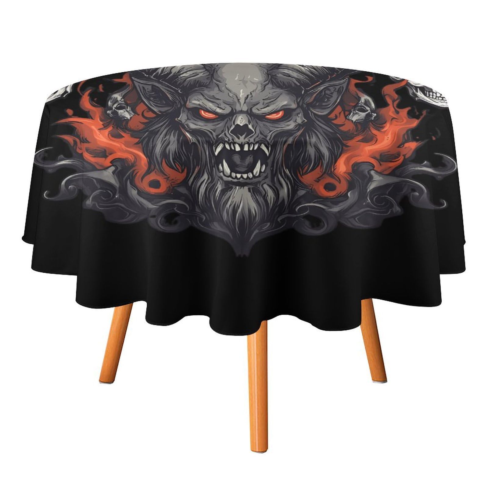 SMAZDFXX Baphomet Satanic Goat Head Devil Skull Round Tablecloth Table Cloth Cover Decorative Fabric for Kitchen Dining Parties