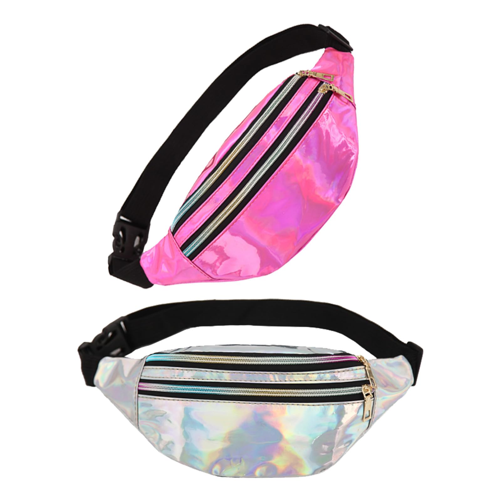 XINTANGXIA 2 Piezas Riñonera Holográfica,Moda PU Cuero Riñoneras,Riñonera Mujer Moda para Mujeres Hombres Viajes Deportivos al Aire Libre