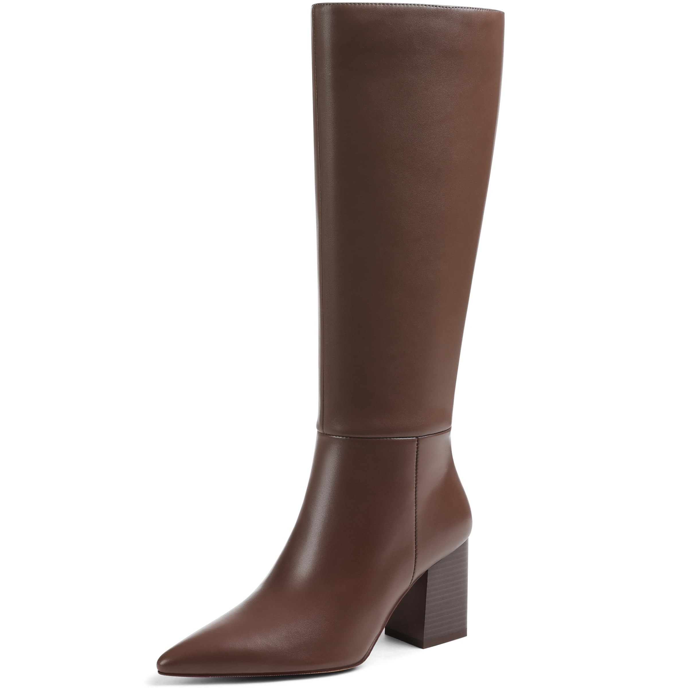 Mattiventon Knee High Boots Women Fall Tall Boots for Women Chunky Heel Pointed Toe Side Zipper Sexy Dress